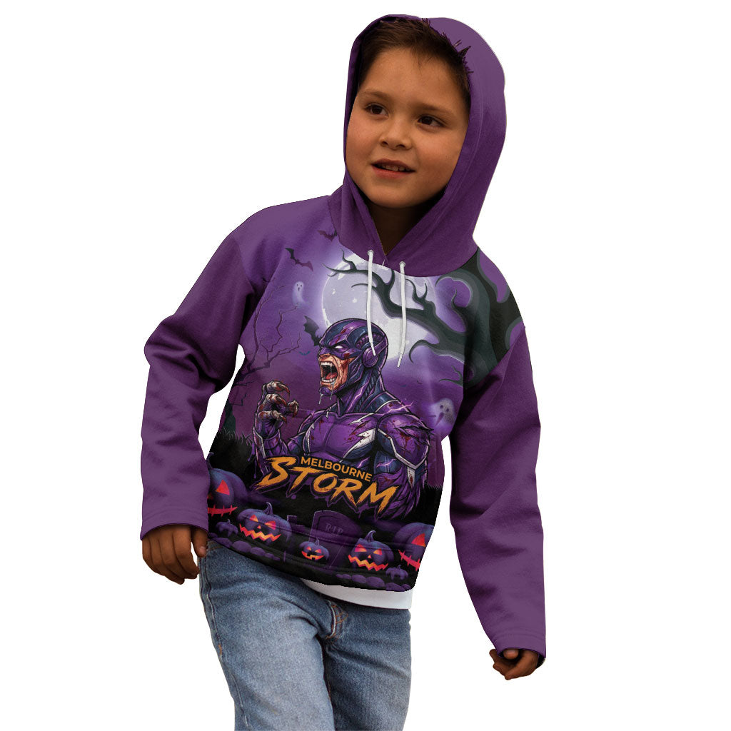Custom Halloween Melbourne Storm Kid Hoodie Spooky Australia Mascot Rugby