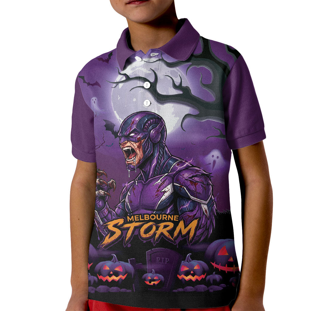 Custom Halloween Melbourne Storm Kid Polo Shirt Spooky Australia Mascot Rugby