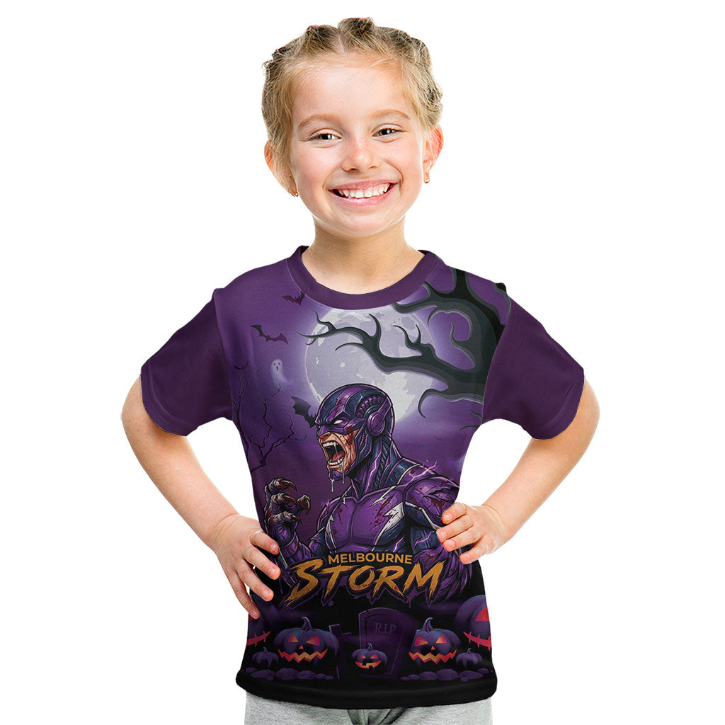 Custom Halloween Melbourne Storm Kid T Shirt Spooky Australia Mascot Rugby