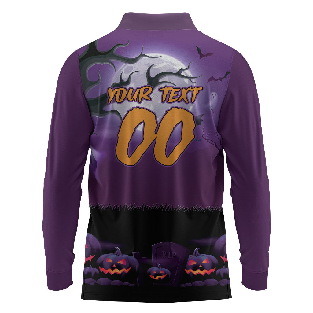 Custom Halloween Melbourne Storm Long Sleeve Polo Shirt Spooky Australia Mascot Rugby