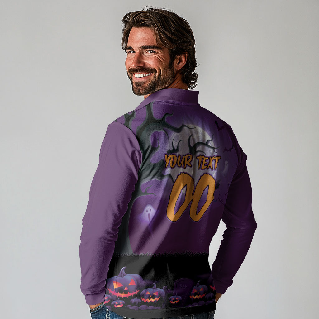Custom Halloween Melbourne Storm Long Sleeve Polo Shirt Spooky Australia Mascot Rugby