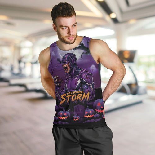 Custom Halloween Melbourne Storm Men Tank Top Spooky Australia Mascot Rugby