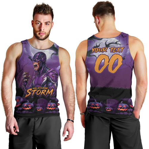 Custom Halloween Melbourne Storm Men Tank Top Spooky Australia Mascot Rugby