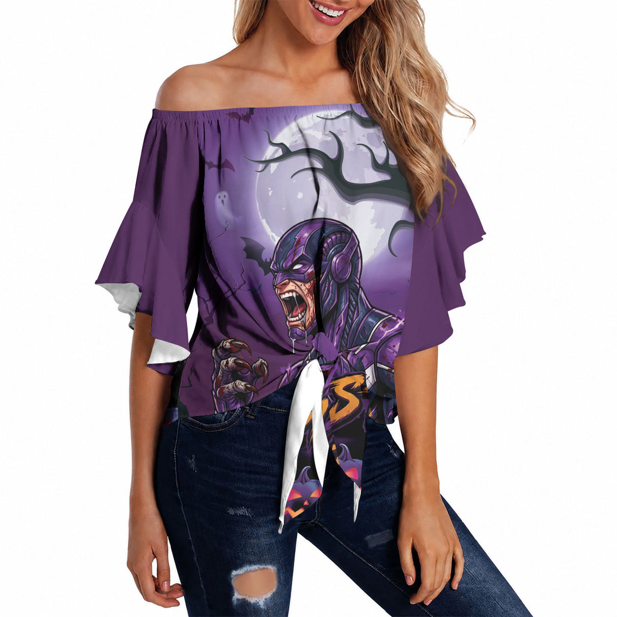 Custom Halloween Melbourne Storm Off Shoulder Wrap Waist Top Spooky Australia Mascot Rugby