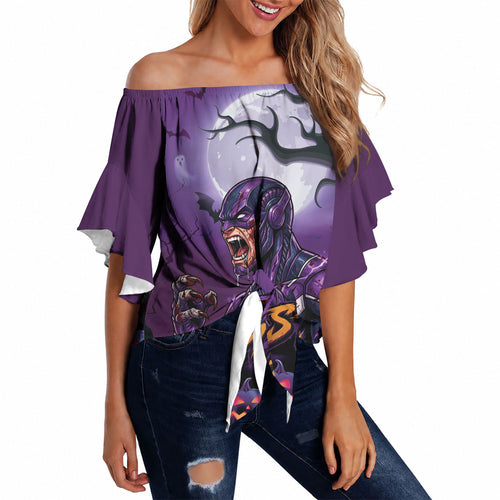 Custom Halloween Melbourne Storm Off Shoulder Wrap Waist Top Spooky Australia Mascot Rugby