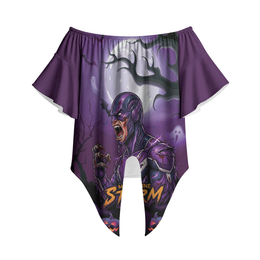 Custom Halloween Melbourne Storm Off Shoulder Wrap Waist Top Spooky Australia Mascot Rugby