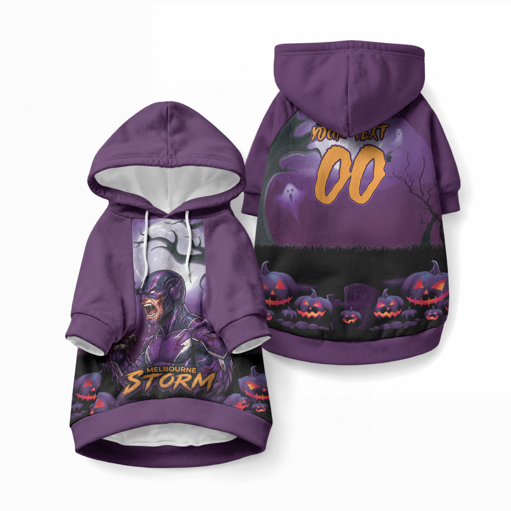 Custom Halloween Melbourne Storm Pet Hoodie Spooky Australia Mascot Rugby