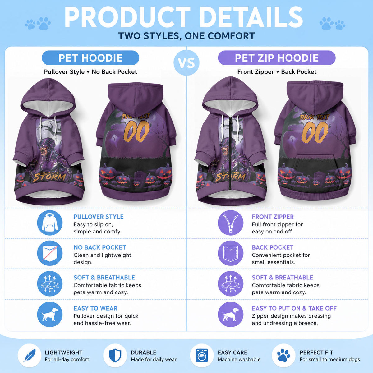 Custom Halloween Melbourne Storm Pet Hoodie Spooky Australia Mascot Rugby