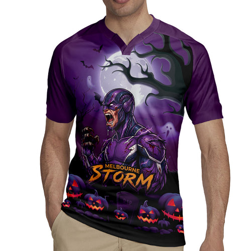 Custom Halloween Melbourne Storm Rugby Jersey Spooky Australia Mascot Rugby