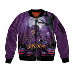 Custom Halloween Melbourne Storm Sleeve Zip Bomber Jacket Spooky Australia Mascot Rugby