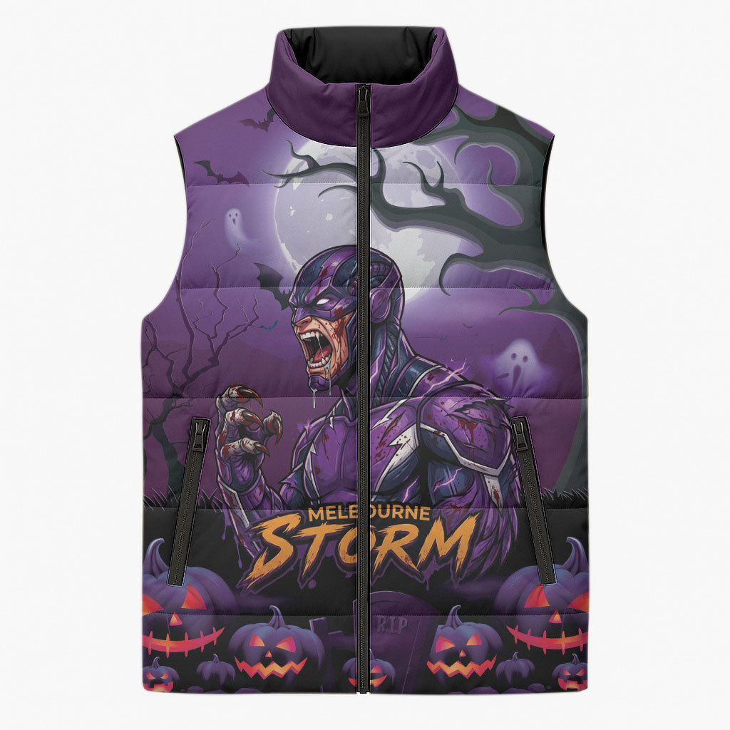 Custom Halloween Melbourne Storm Sleeveless Puffer Jacket Spooky Australia Mascot Rugby