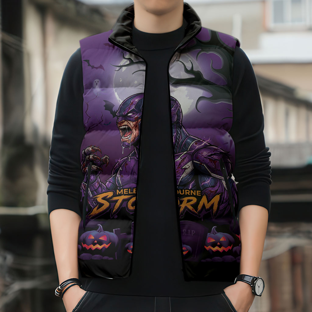Custom Halloween Melbourne Storm Sleeveless Puffer Jacket Spooky Australia Mascot Rugby