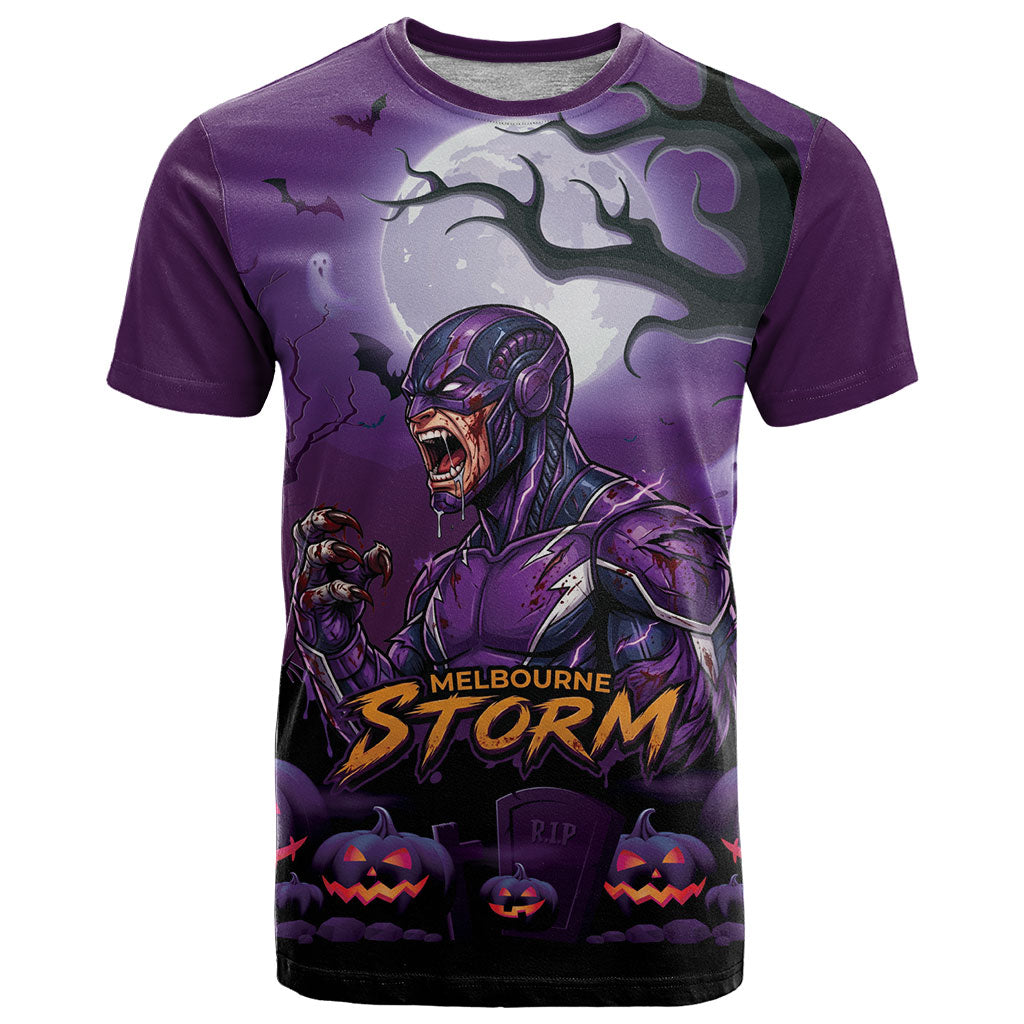 Custom Halloween Melbourne Storm T Shirt Spooky Australia Mascot Rugby