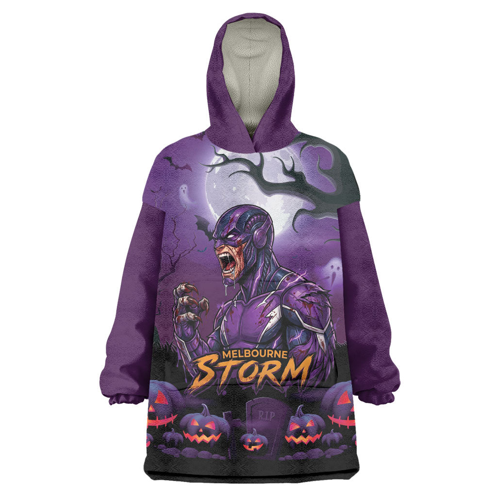 Custom Halloween Melbourne Storm Wearable Blanket Hoodie Spooky Australia Mascot Rugby
