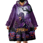 Custom Halloween Melbourne Storm Wearable Blanket Hoodie Spooky Australia Mascot Rugby