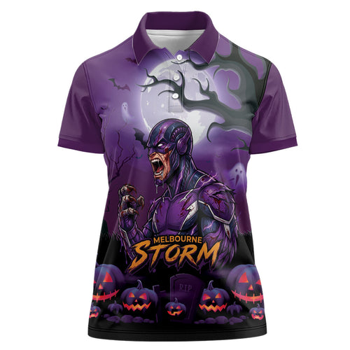 Custom Halloween Melbourne Storm Women Polo Shirt Spooky Australia Mascot Rugby