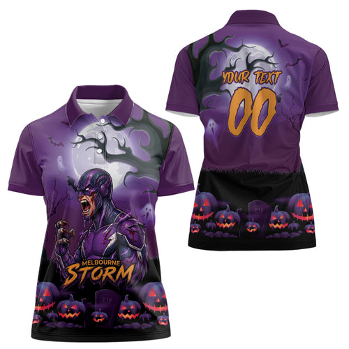 Custom Halloween Melbourne Storm Women Polo Shirt Spooky Australia Mascot Rugby