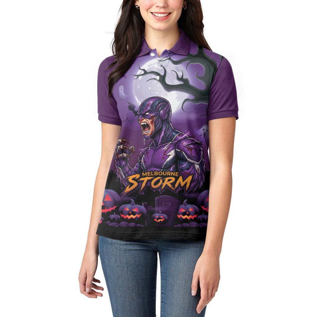 Custom Halloween Melbourne Storm Women Polo Shirt Spooky Australia Mascot Rugby