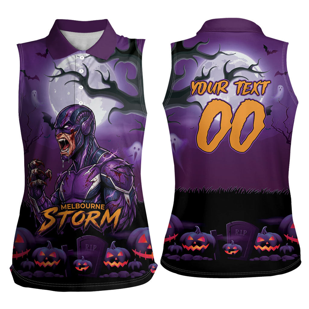 Custom Halloween Melbourne Storm Women Sleeveless Polo Shirt Spooky Australia Mascot Rugby