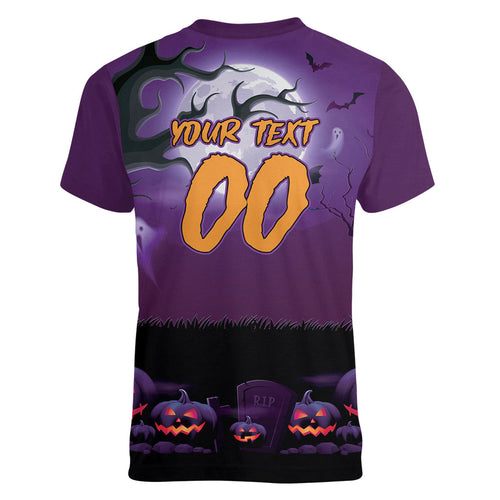 Custom Halloween Melbourne Storm Women V-Neck T-Shirt Spooky Australia Mascot Rugby