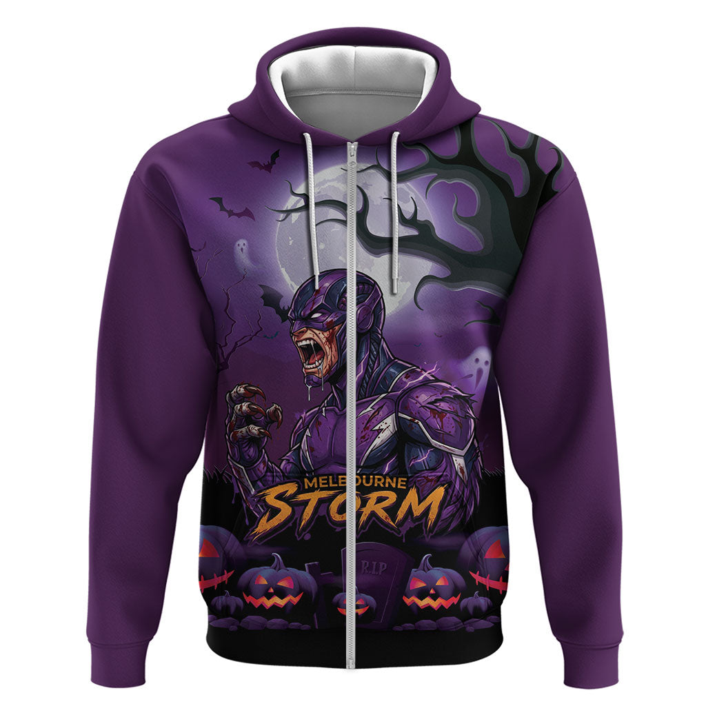 Custom Halloween Melbourne Storm Zip Hoodie Spooky Australia Mascot Rugby