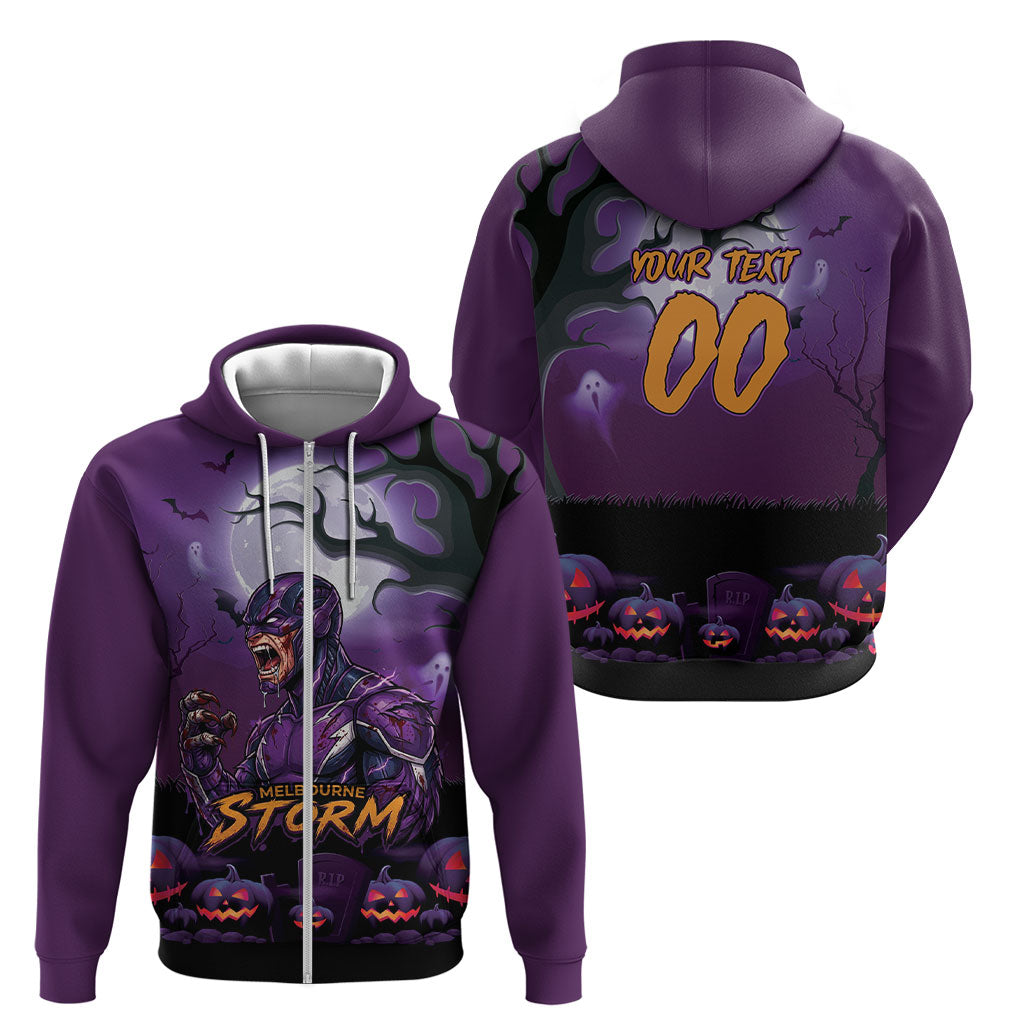 Custom Halloween Melbourne Storm Zip Hoodie Spooky Australia Mascot Rugby
