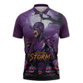 Custom Halloween Melbourne Storm Zipper Polo Shirt Spooky Australia Mascot Rugby