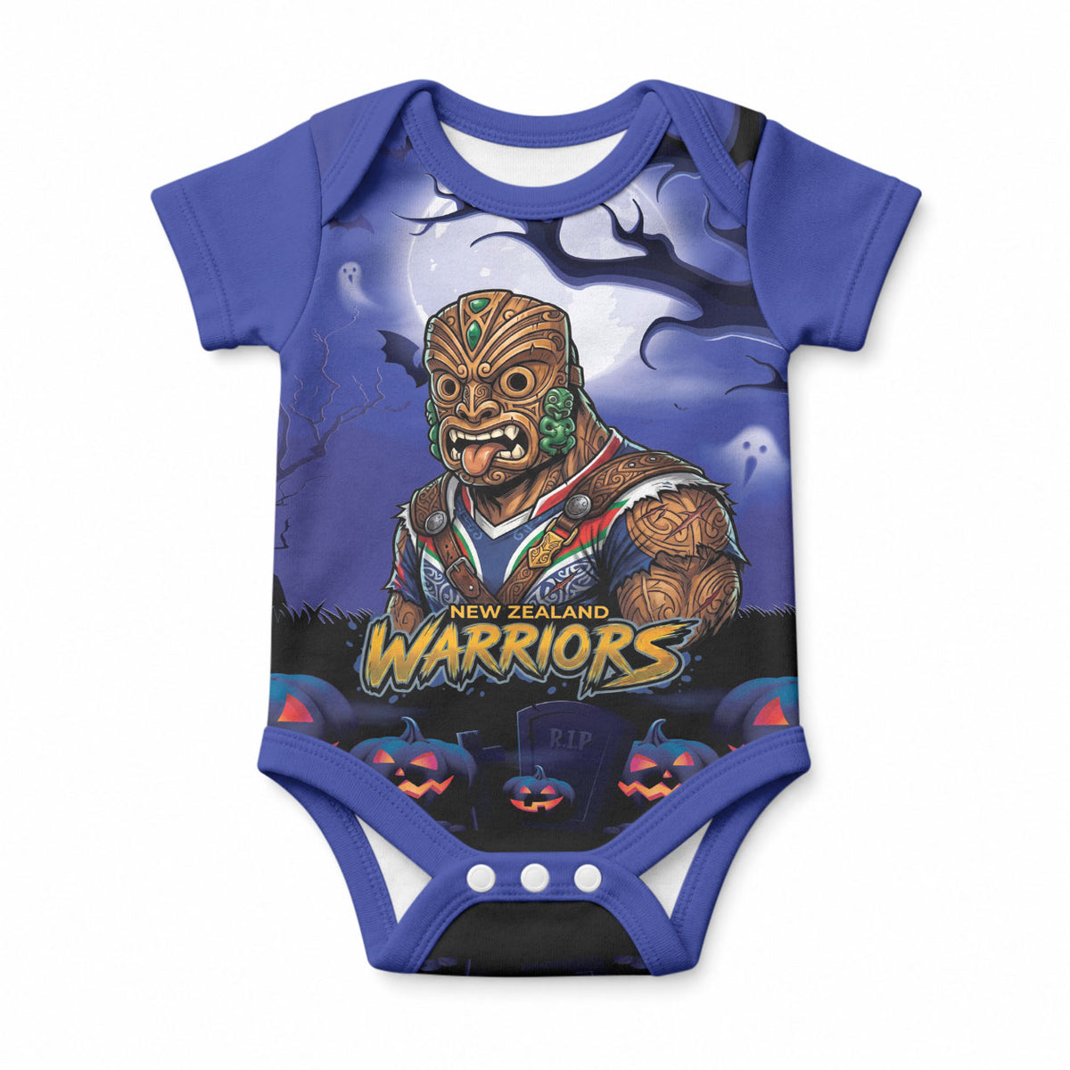 Custom Halloween New-Zealand Warriors Baby Onesie Spooky Australia Mascot Rugby