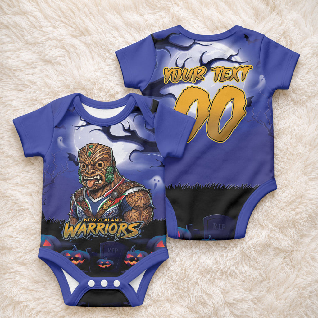 Custom Halloween New-Zealand Warriors Baby Onesie Spooky Australia Mascot Rugby