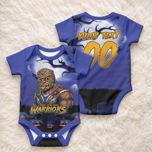 Custom Halloween New-Zealand Warriors Baby Onesie Spooky Australia Mascot Rugby