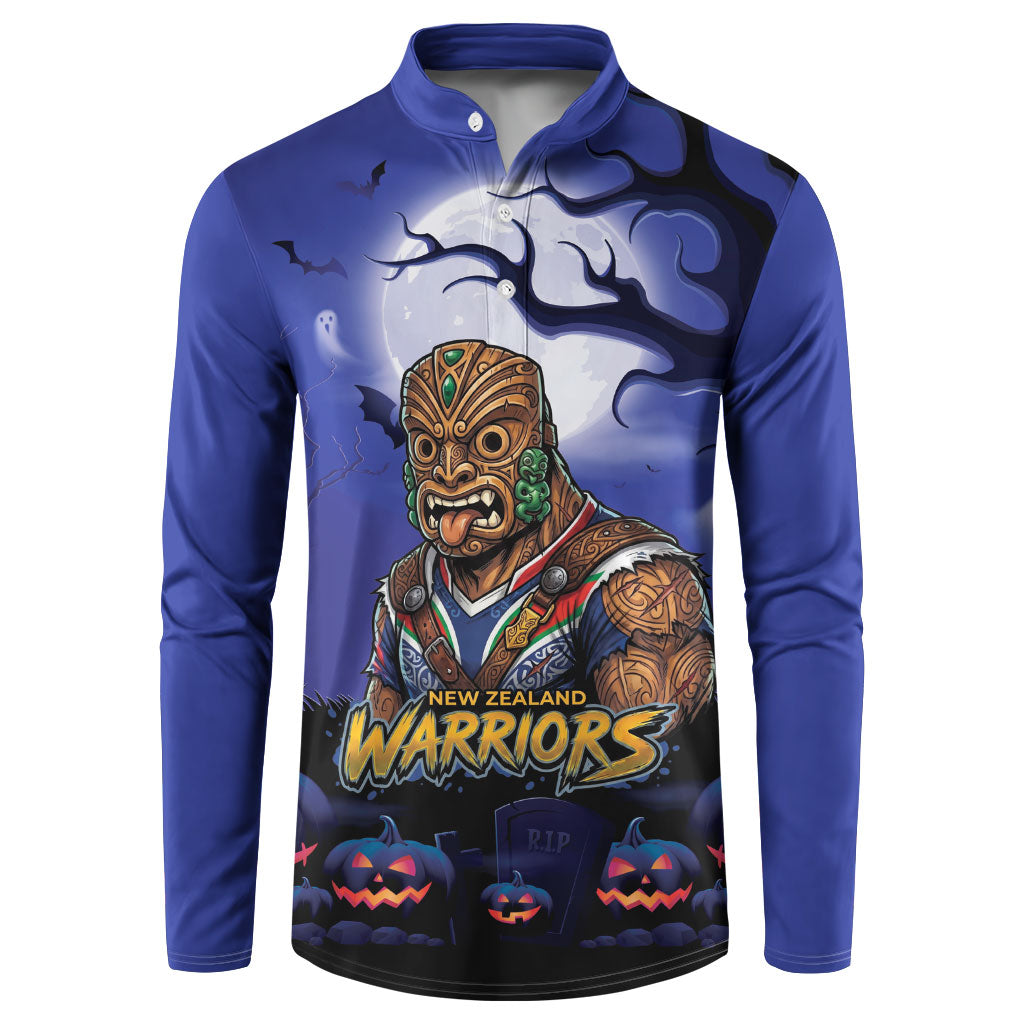 Custom Halloween New-Zealand Warriors Button Sweatshirt Spooky Australia Mascot Rugby