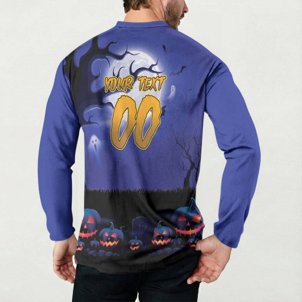 Custom Halloween New-Zealand Warriors Button Sweatshirt Spooky Australia Mascot Rugby