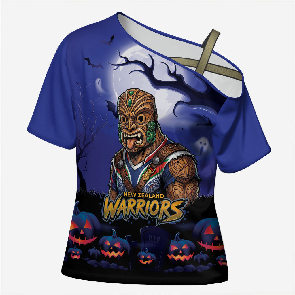 Custom Halloween New-Zealand Warriors Cross Shoulder Shirt Spooky Australia Mascot Rugby