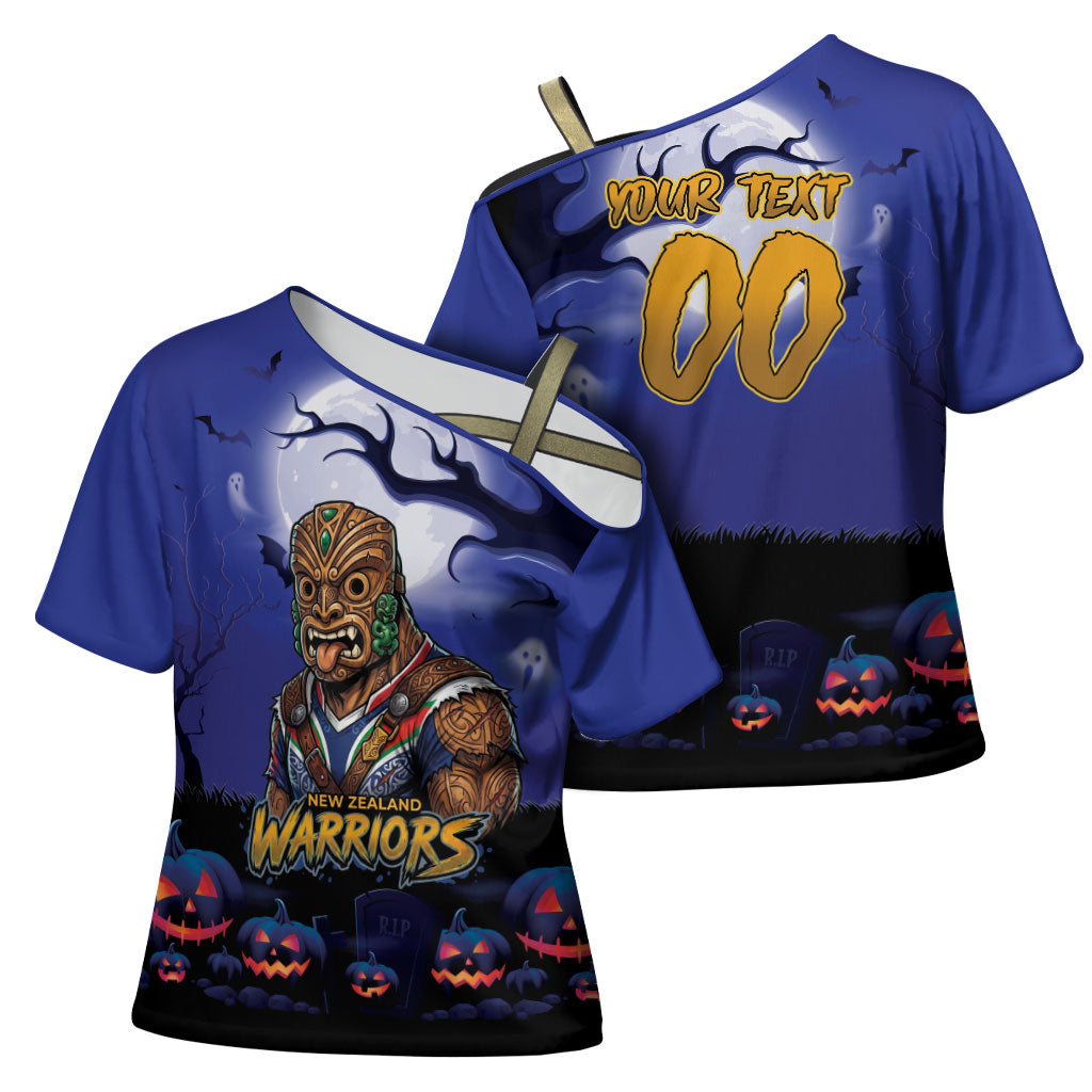 Custom Halloween New-Zealand Warriors Cross Shoulder Shirt Spooky Australia Mascot Rugby
