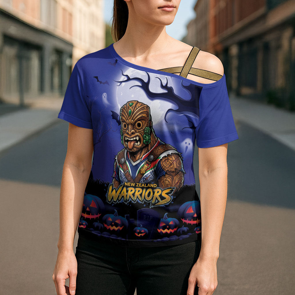 Custom Halloween New-Zealand Warriors Cross Shoulder Shirt Spooky Australia Mascot Rugby