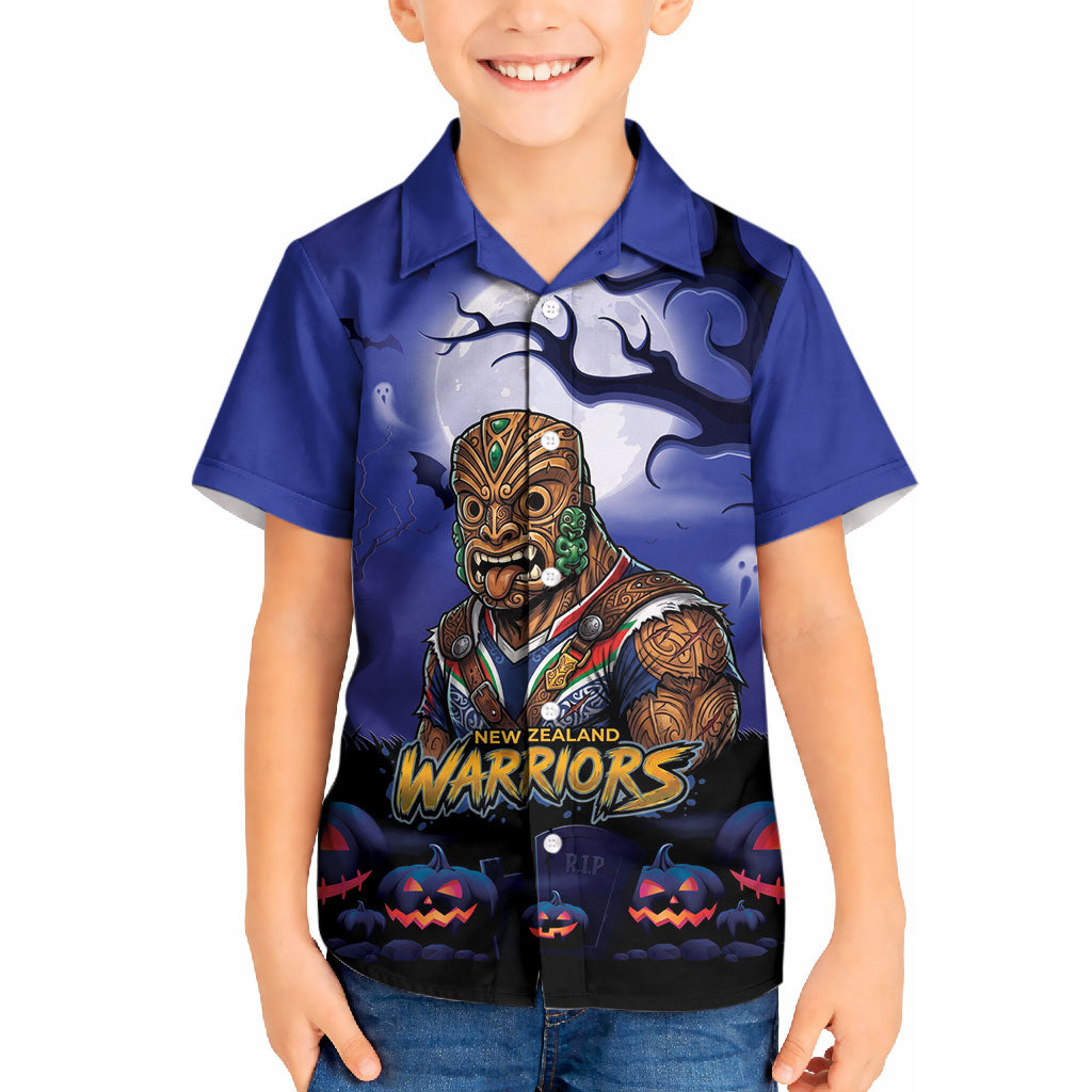Custom Halloween New-Zealand Warriors Kid Hawaiian Shirt Spooky Australia Mascot Rugby