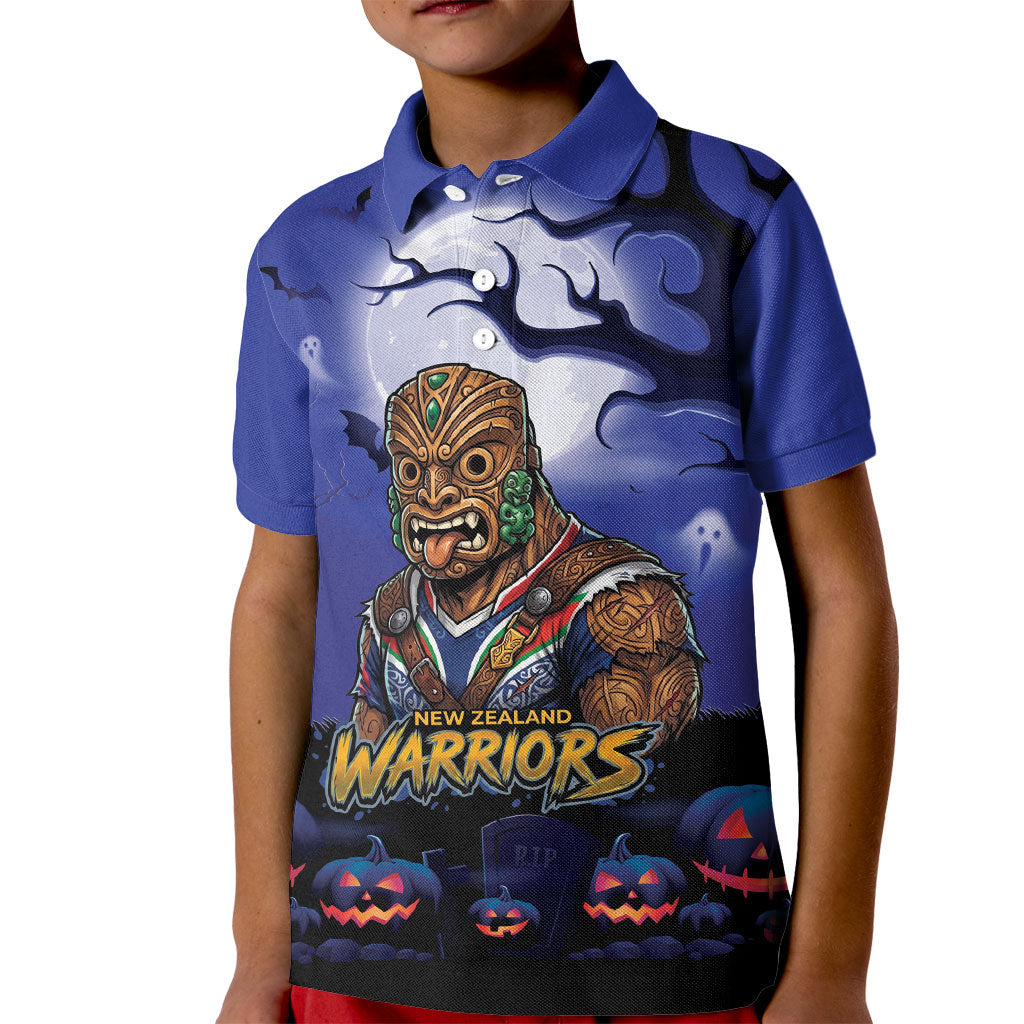 Custom Halloween New-Zealand Warriors Kid Polo Shirt Spooky Australia Mascot Rugby