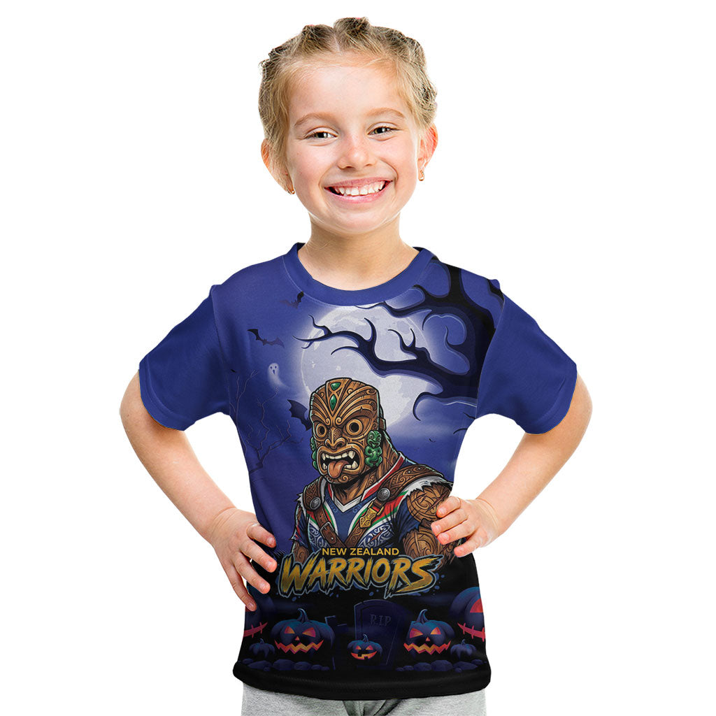 Custom Halloween New-Zealand Warriors Kid T Shirt Spooky Australia Mascot Rugby