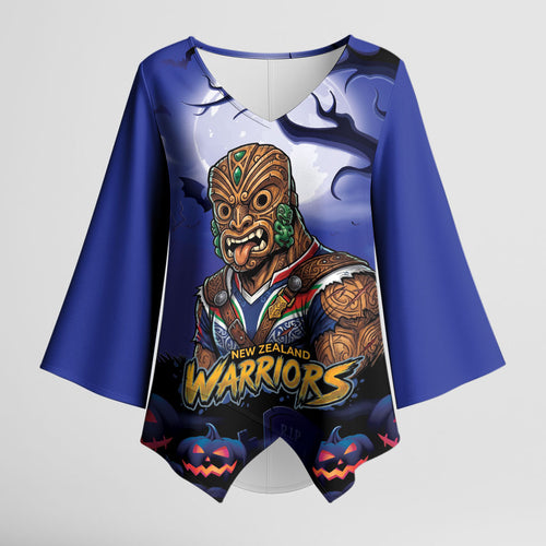 Custom Halloween New-Zealand Warriors Kimono Sleeve Blouse Spooky Australia Mascot Rugby