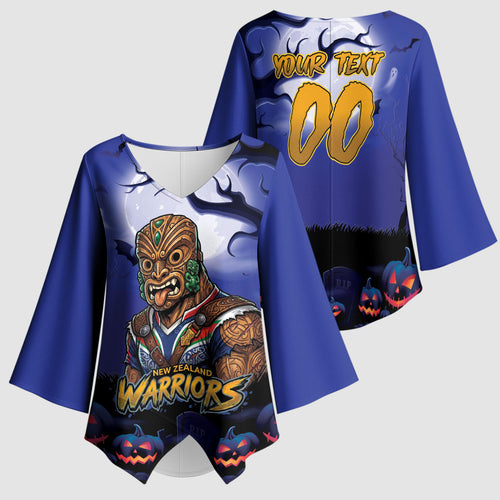 Custom Halloween New-Zealand Warriors Kimono Sleeve Blouse Spooky Australia Mascot Rugby
