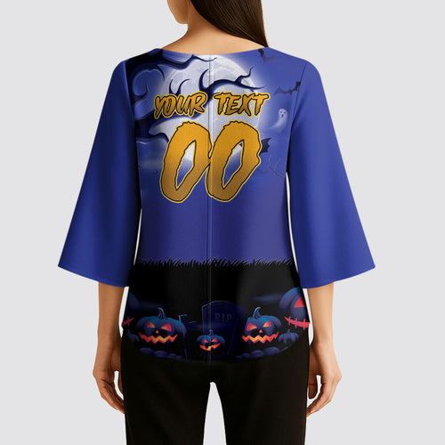 Custom Halloween New-Zealand Warriors Kimono Sleeve Blouse Spooky Australia Mascot Rugby