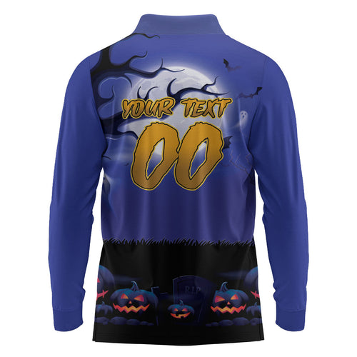 Custom Halloween New-Zealand Warriors Long Sleeve Polo Shirt Spooky Australia Mascot Rugby