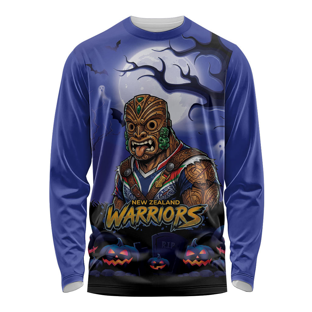 Custom Halloween New-Zealand Warriors Long Sleeve Shirt Spooky Australia Mascot Rugby