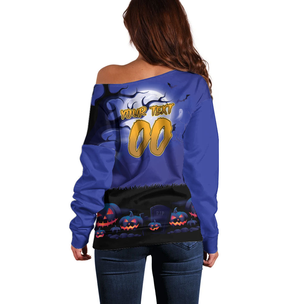 Custom Halloween New-Zealand Warriors Off Shoulder Sweater Spooky Australia Mascot Rugby