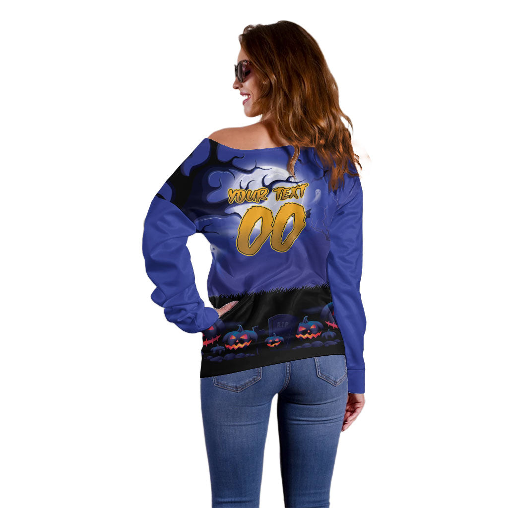 Custom Halloween New-Zealand Warriors Off Shoulder Sweater Spooky Australia Mascot Rugby