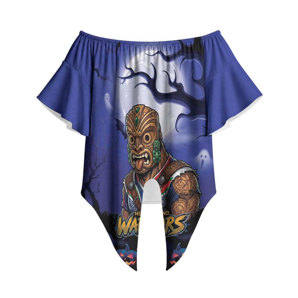Custom Halloween New-Zealand Warriors Off Shoulder Wrap Waist Top Spooky Australia Mascot Rugby