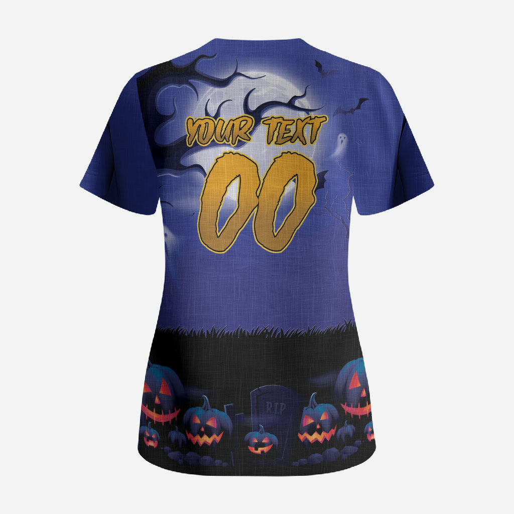 Custom Halloween New-Zealand Warriors Scrub Top Spooky Australia Mascot Rugby
