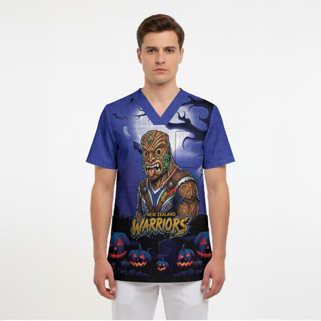 Custom Halloween New-Zealand Warriors Scrub Top Spooky Australia Mascot Rugby
