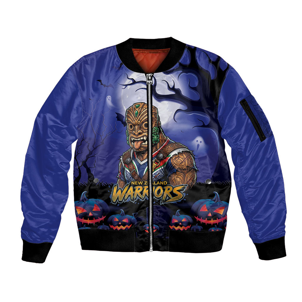 Custom Halloween New-Zealand Warriors Sleeve Zip Bomber Jacket Spooky Australia Mascot Rugby