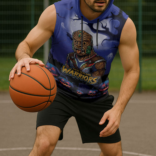 Custom Halloween New-Zealand Warriors Sleeveless Hoodie Spooky Australia Mascot Rugby